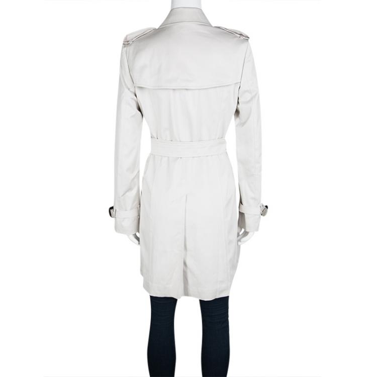 Pre Owned Burberry London Pale Grey Cotton Double Breasted Belted Trench Coat XS