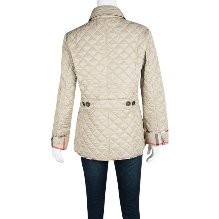 Pre Owned Burberry Brit Beige Novacheck Trim Detail Diamond Quilted Jacket M
