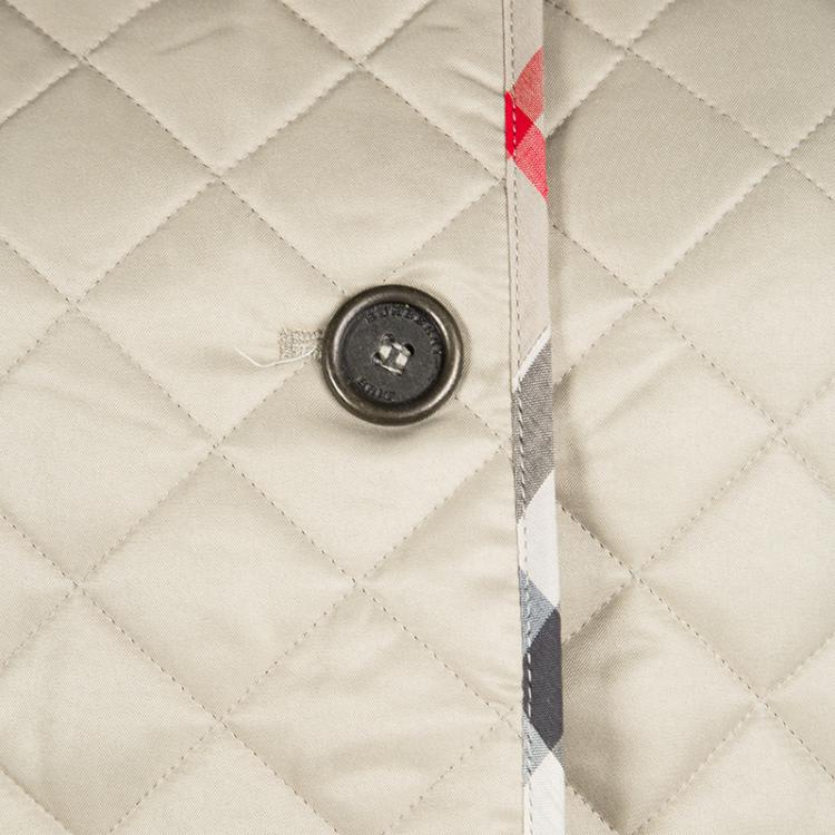 Pre Owned Burberry Brit Beige Novacheck Trim Detail Diamond Quilted Jacket M