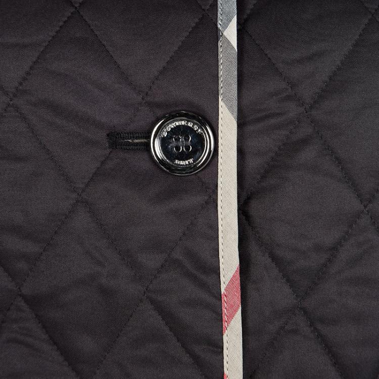 Pre Owned Burberry Brit Black Novacheck Trim Detail Diamond Quilted Jacket M