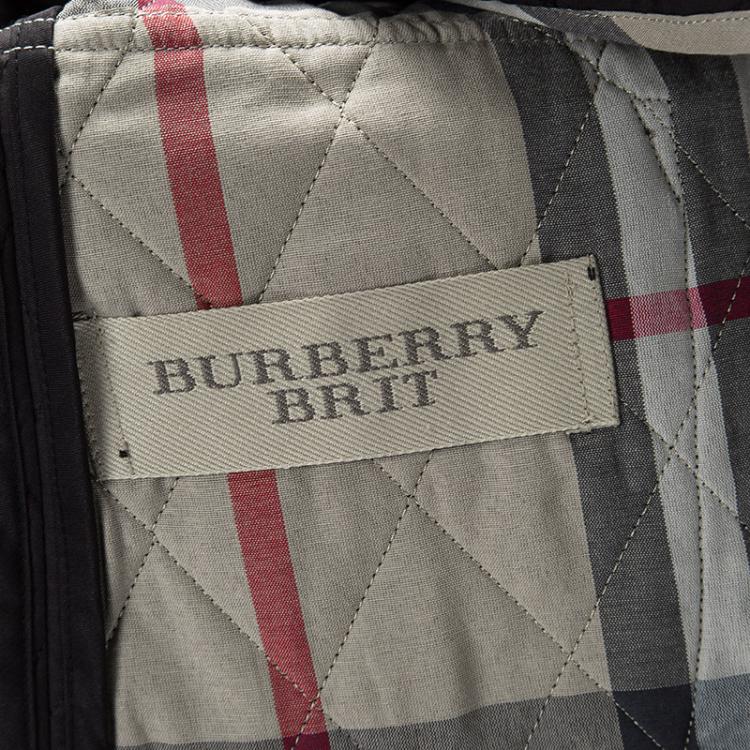 Pre Owned Burberry Brit Black Novacheck Trim Detail Diamond Quilted Jacket M