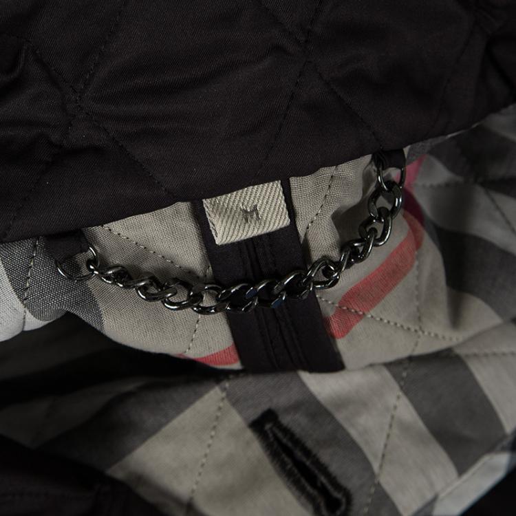 Pre Owned Burberry Brit Black Novacheck Trim Detail Diamond Quilted Jacket M