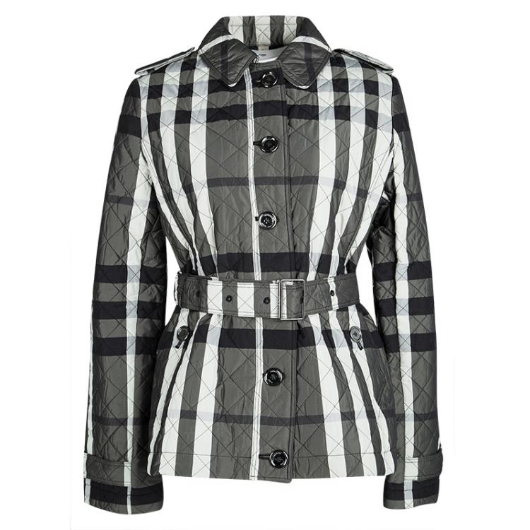 Pre Owned Burberry Brit Checked Diamond Quilted Belted Jacket XL