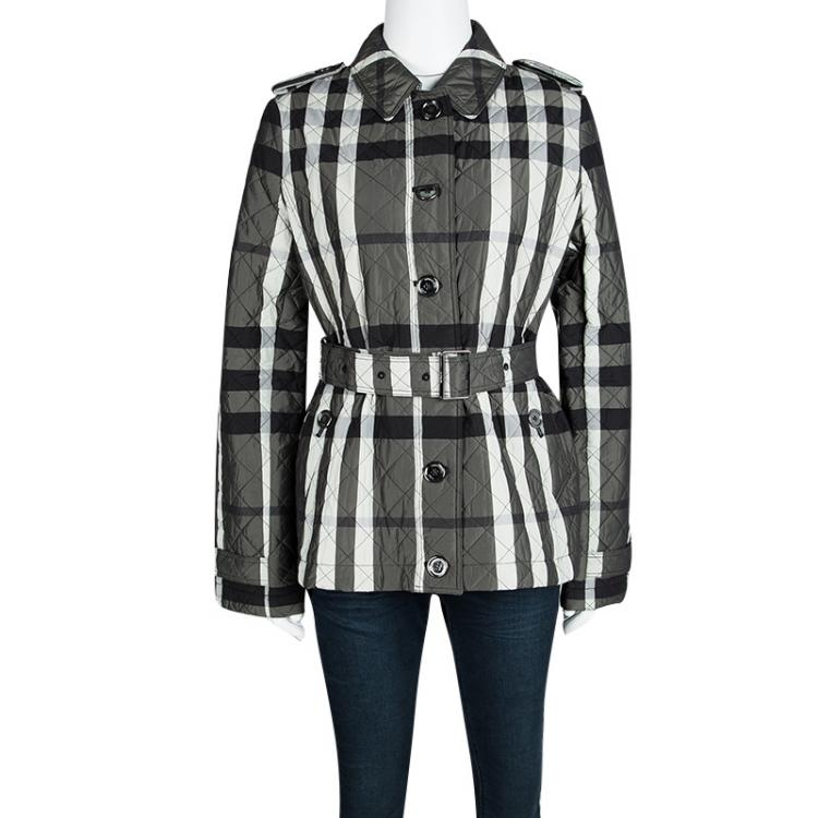Pre Owned Burberry Brit Checked Diamond Quilted Belted Jacket XL