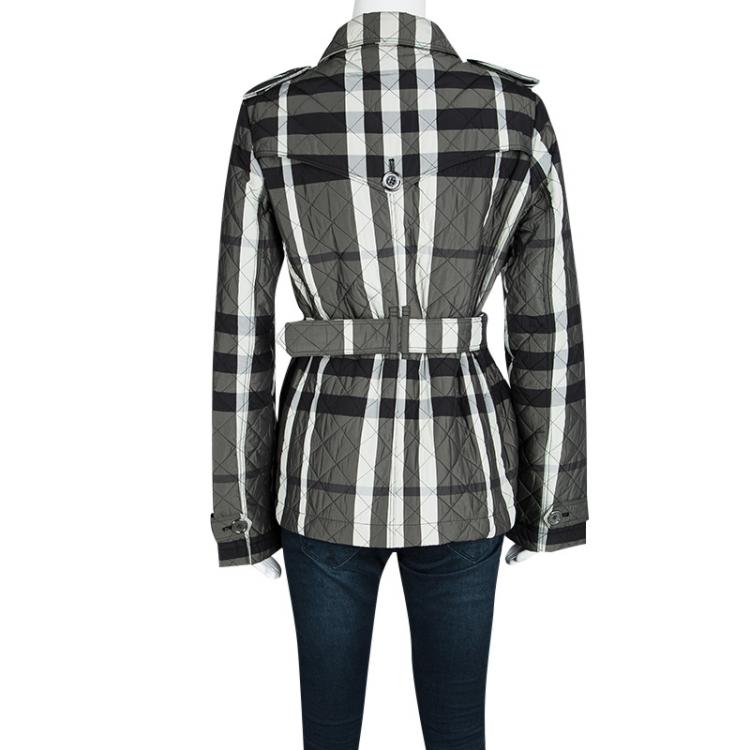 Pre Owned Burberry Brit Checked Diamond Quilted Belted Jacket XL