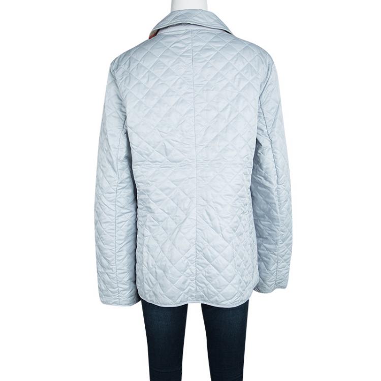 مملوكة مسبقًا Burberry London Powder Blue Diamond Quilted Button Front Jacket L