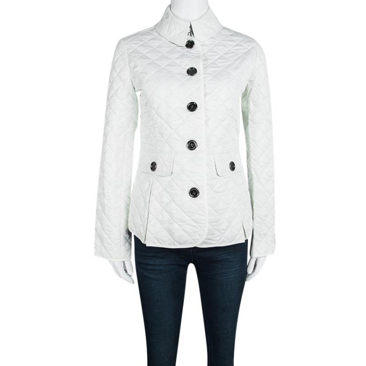 Pre Owned Burberry Brit Off White Diamond Quilted Button Front Jacket M