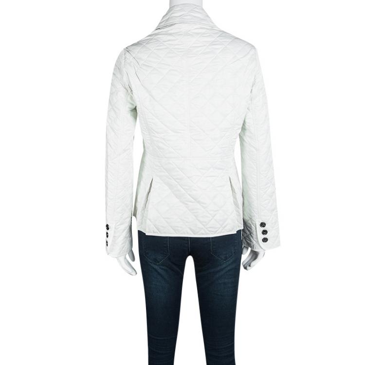 Pre Owned Burberry Brit Off White Diamond Quilted Button Front Jacket M