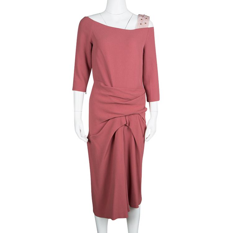 Pre Owned Burberry Prorsum Peony Pink Floral Strap Detail Draped Dress M 
