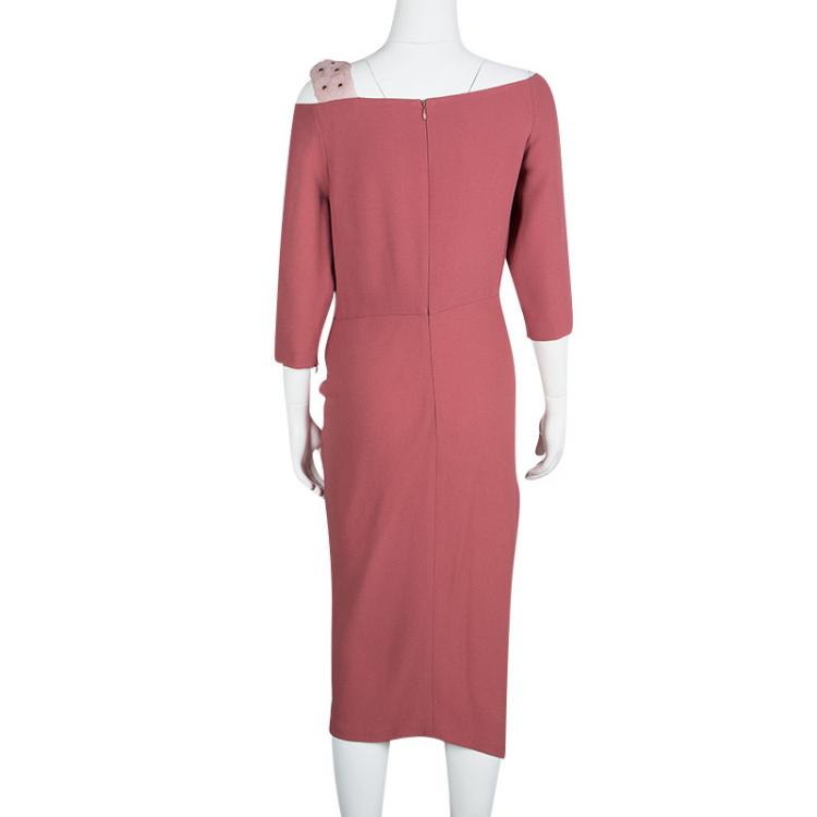 Pre Owned Burberry Prorsum Peony Pink Floral Strap Detail Draped Dress M 