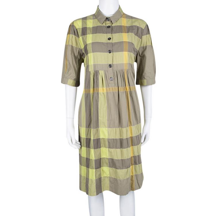 Burberry Brit Multicolor Checked Cotton Gathered Shirt Dress L Burberry |  TLC