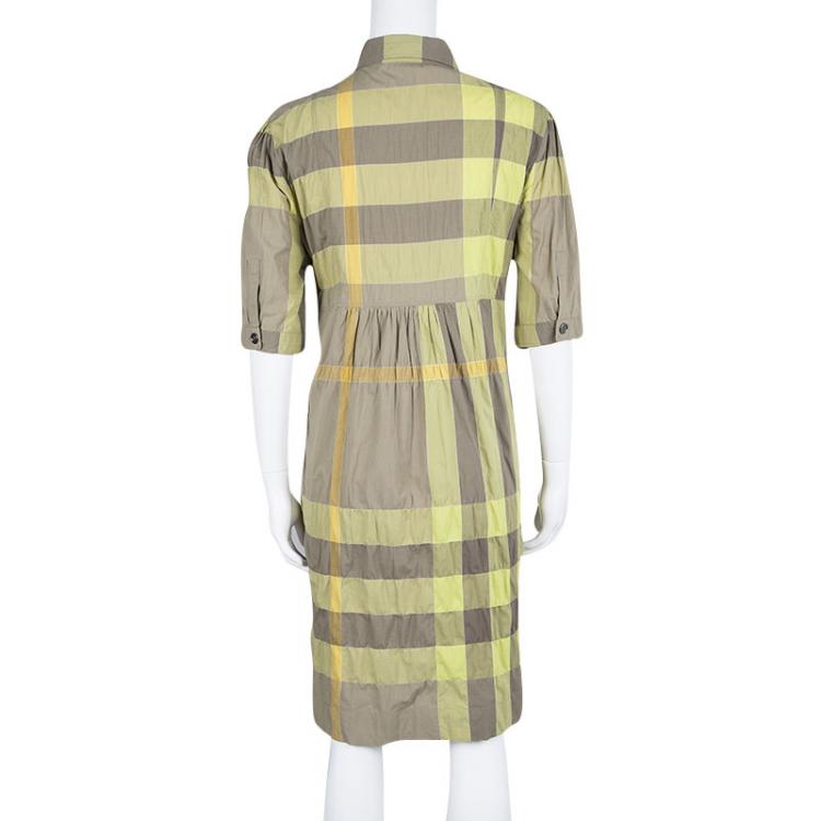 Pre Owned Burberry Brit Multicolor Checked Cotton Gathered Shirt Dress L
