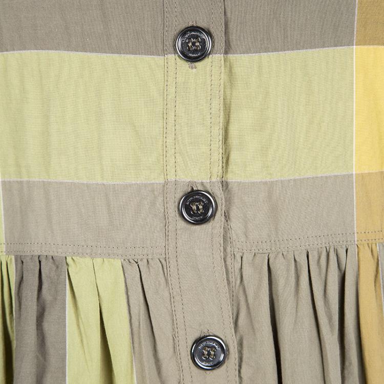 Pre Owned Burberry Brit Multicolor Checked Cotton Gathered Shirt Dress L