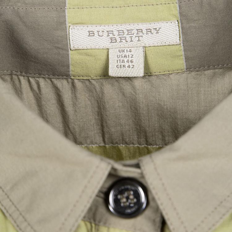 Pre Owned Burberry Brit Multicolor Checked Cotton Gathered Shirt Dress L