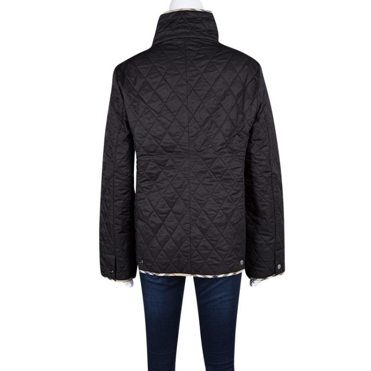 Pre Owned Burberry London Black Novacheck Trim Detail Diamond Quilted Jacket M