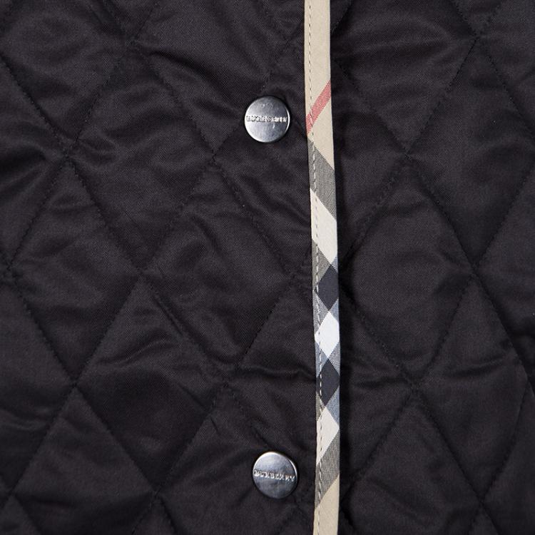 Pre Owned Burberry London Black Novacheck Trim Detail Diamond Quilted Jacket M