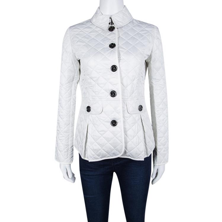 Pre Owned Burberry Brit White Diamond Quilted Button Front Jacket XS