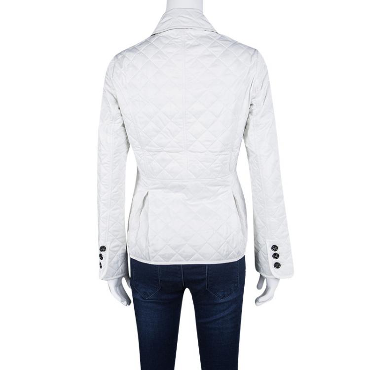Pre Owned Burberry Brit White Diamond Quilted Button Front Jacket XS