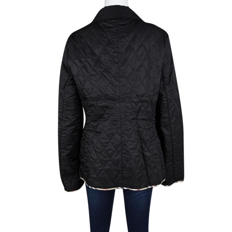 Pre Owned Burberry London Black Novacheck Trim Detail Diamond Quilted Jacket L