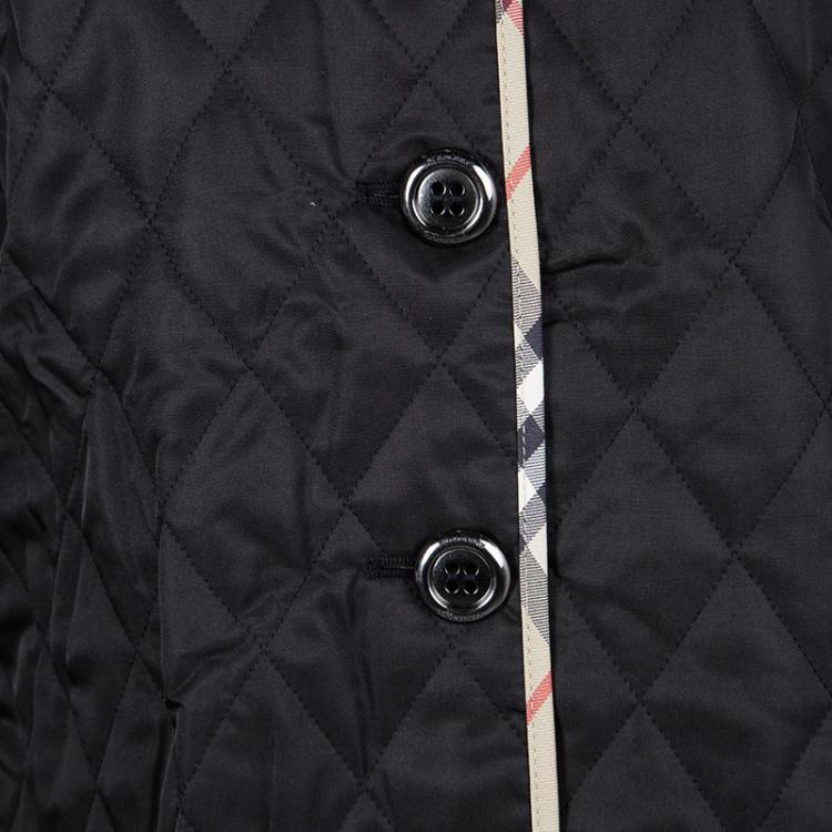 Pre Owned Burberry London Black Novacheck Trim Detail Diamond Quilted Jacket L