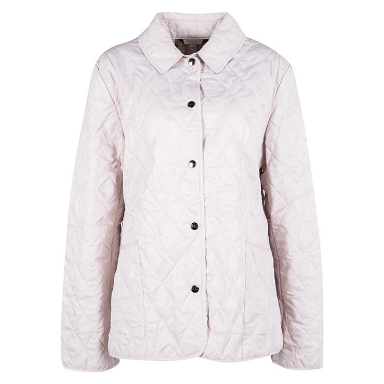 Pre Owned Burberry Pale Pink Diamond Quilted Button Front Jacket M