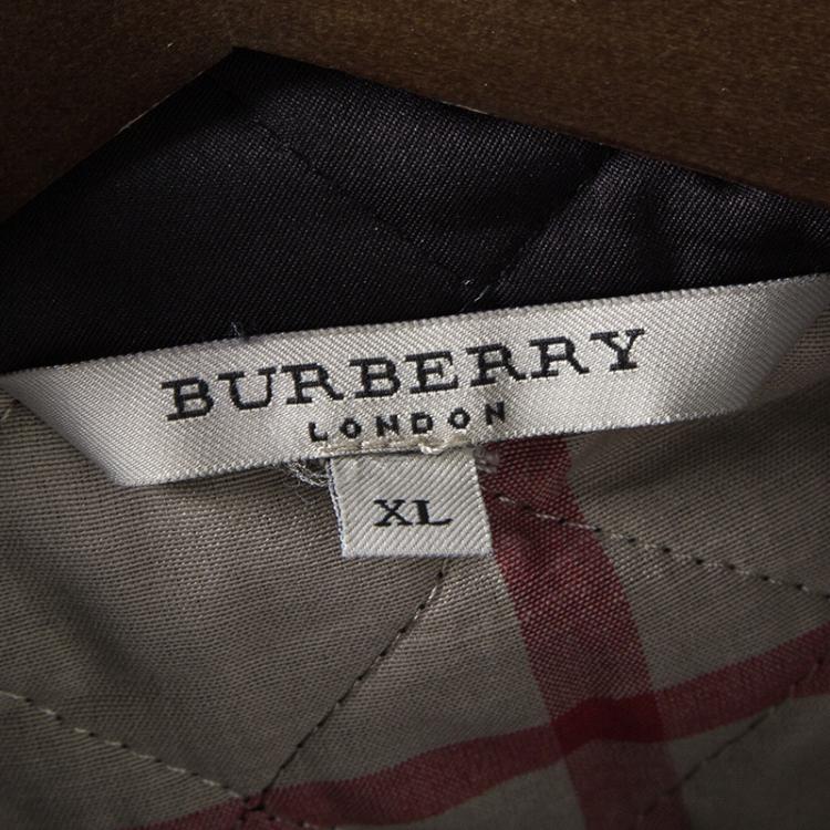 Pre Owned Burberry Black Diamond Quilted Zip Front Belted Long Jacket XL
