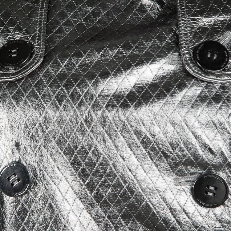 مملوكة مسبقًا Burberry London Metallic Diamond Patterned Lambskin Belted Trench Coat M