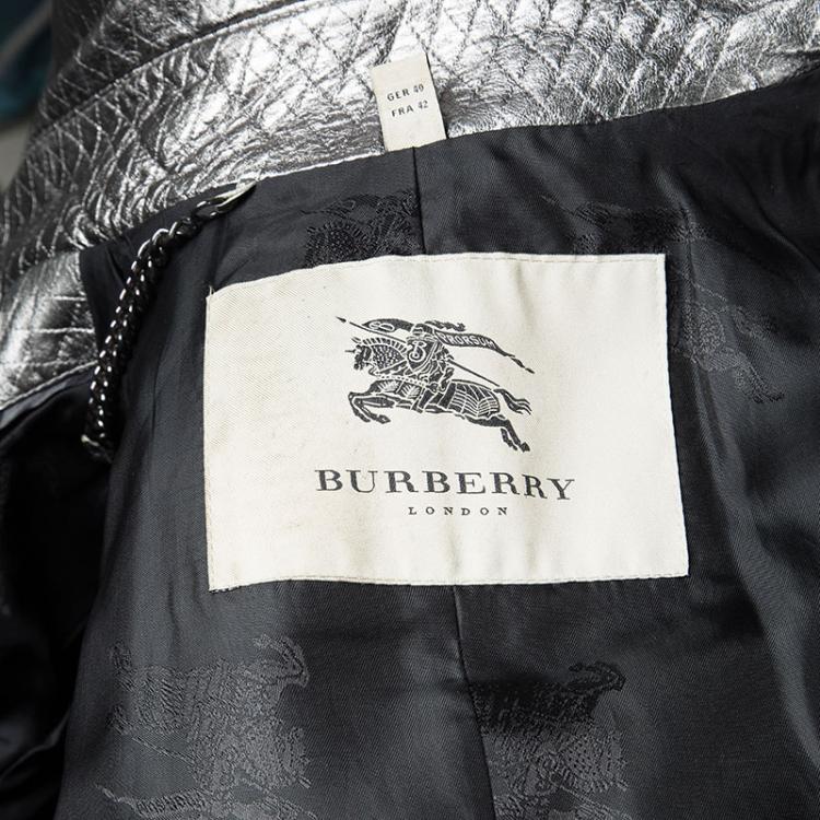مملوكة مسبقًا Burberry London Metallic Diamond Patterned Lambskin Belted Trench Coat M