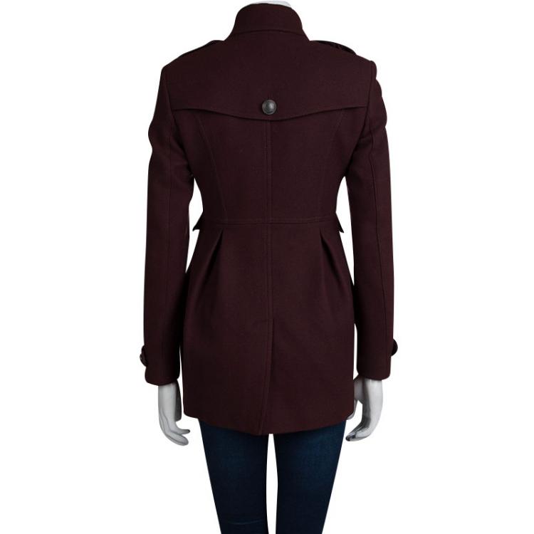 Pre Owned Burberry Brit Burgundy Wool Coat S