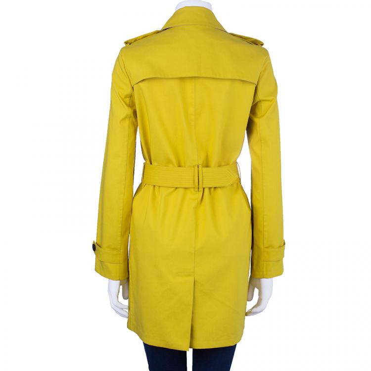 Pre Owned Burberry Chartreuse Yellow Bondedcotton Trenchcoat XS