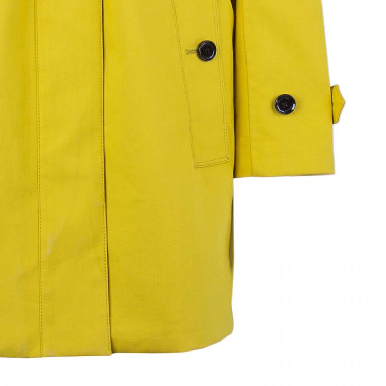 Pre Owned Burberry Chartreuse Yellow Bondedcotton Trenchcoat XS