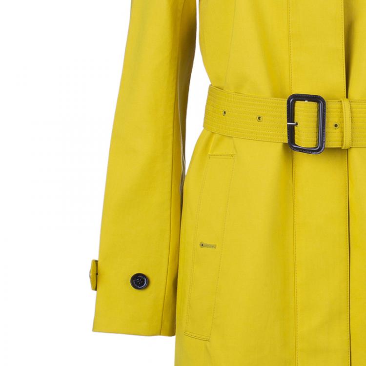 Pre Owned Burberry Chartreuse Yellow Bondedcotton Trenchcoat XS