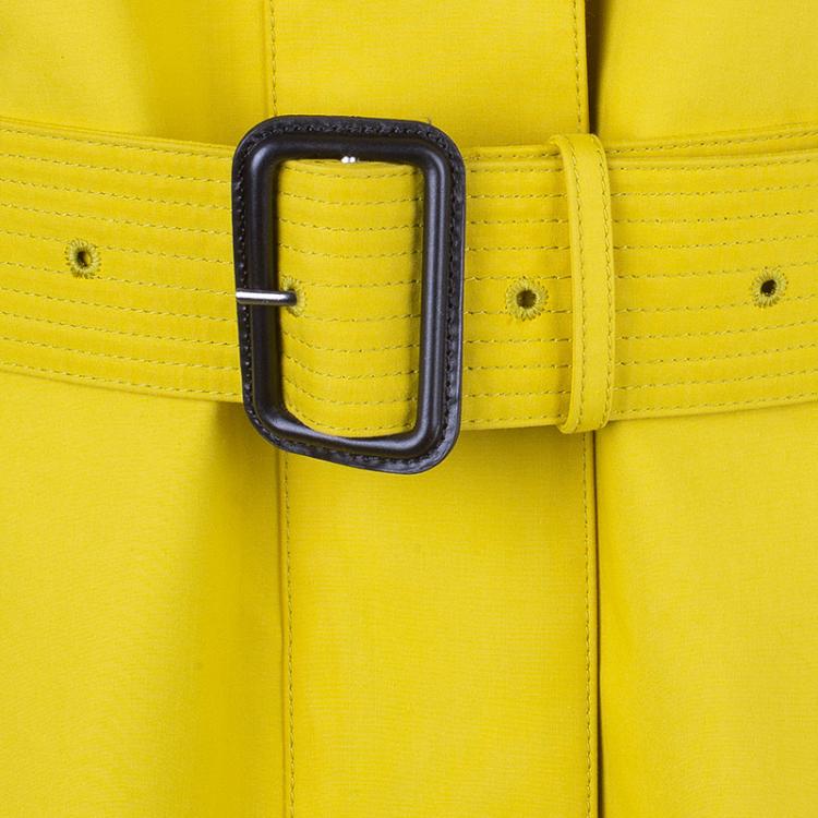 Pre Owned Burberry Chartreuse Yellow Bondedcotton Trenchcoat XS