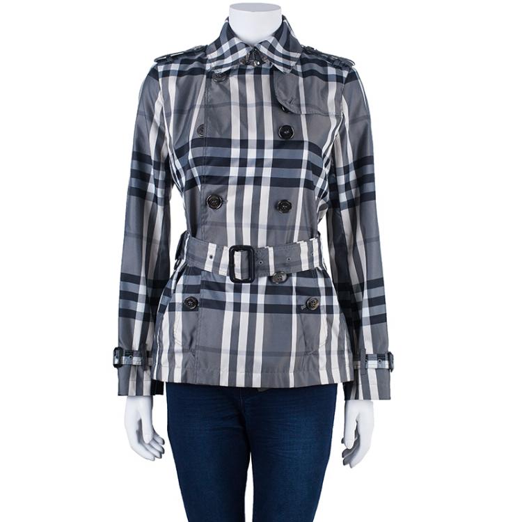 Pre Owned Burberry Monochrome Print Trenchcoat S