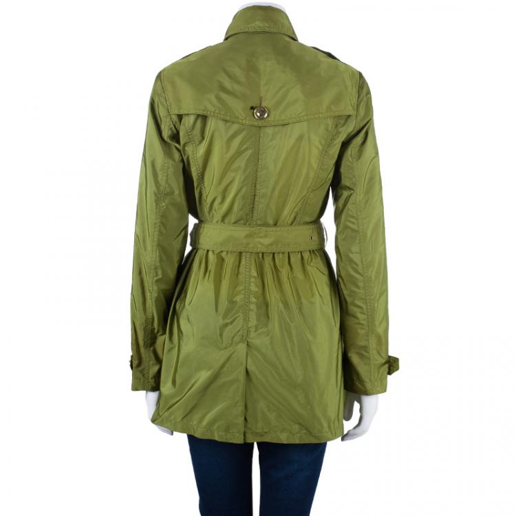 Pre Owned Burberry Olive Green Taffeta Trenchcoat S