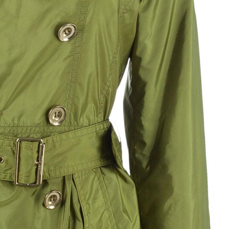 Pre Owned Burberry Olive Green Taffeta Trenchcoat S