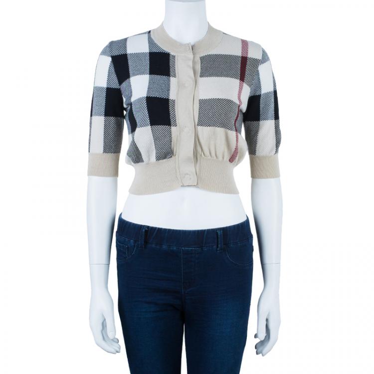 Pre Owned Burberry Novacheck Knit Cardigan S