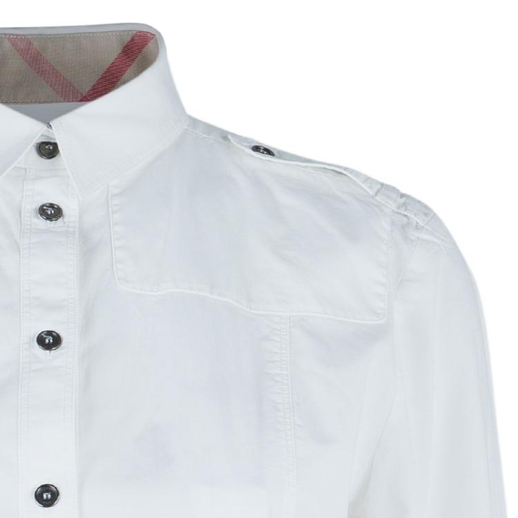 Pre Owned Burberry White Cotton Nova Check Cuff Shirt M