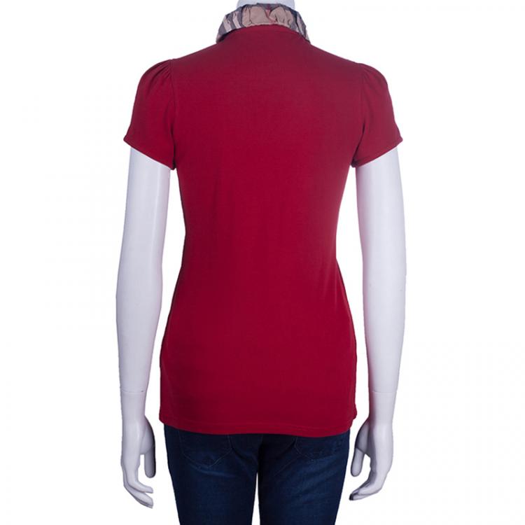 Pre Owned Burberry Red Novacheck Collar Polo Shirt S