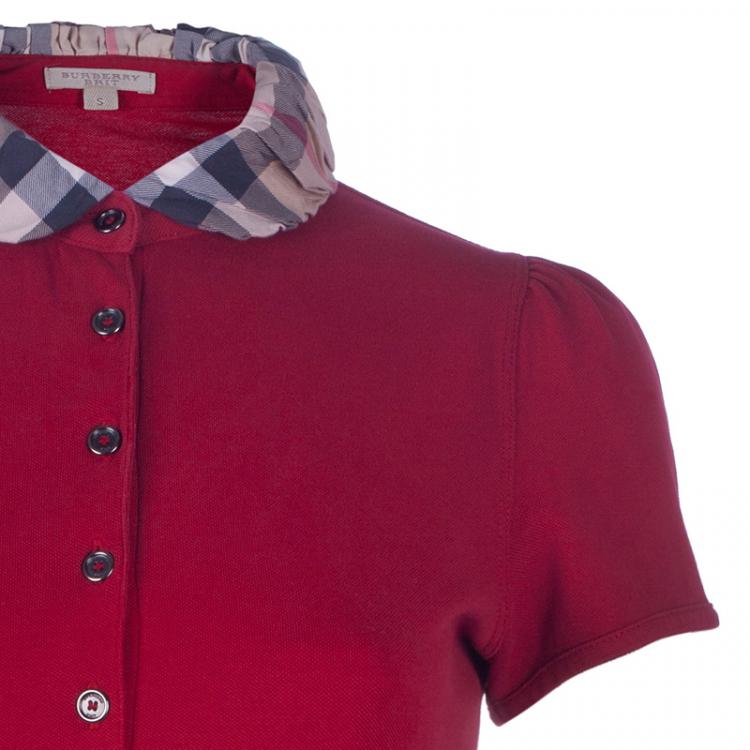 Pre Owned Burberry Red Novacheck Collar Polo Shirt S