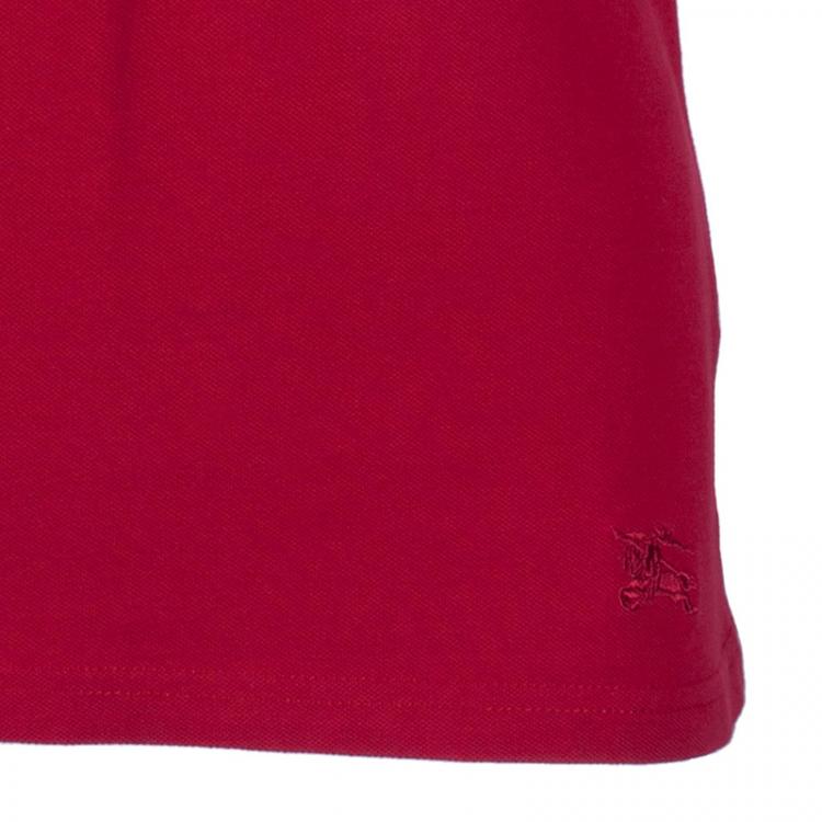 Pre Owned Burberry Red Novacheck Collar Polo Shirt S