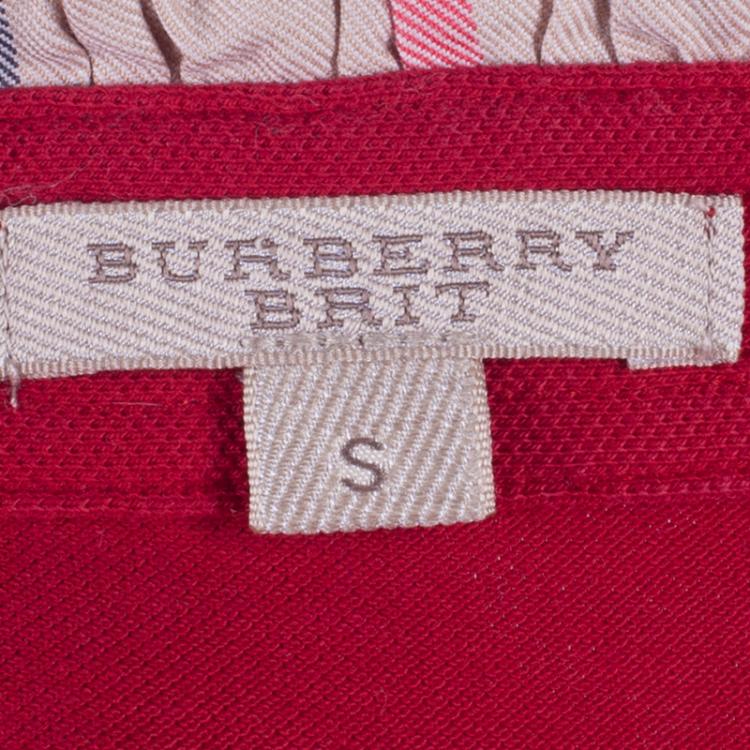 Pre Owned Burberry Red Novacheck Collar Polo Shirt S