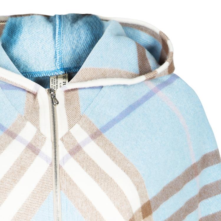 Pre Owned Burberry London Hooded Blue Check Fringed Poncho OS