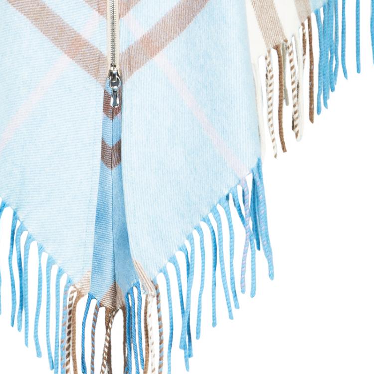 Pre Owned Burberry London Hooded Blue Check Fringed Poncho OS