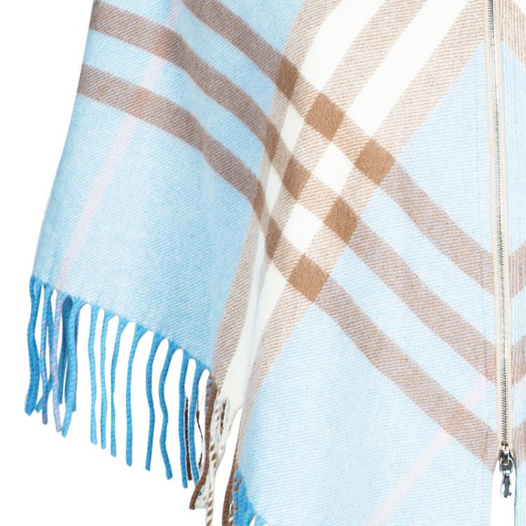Pre Owned Burberry London Hooded Blue Check Fringed Poncho OS