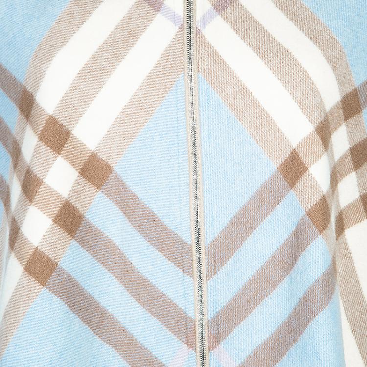 Pre Owned Burberry London Hooded Blue Check Fringed Poncho OS