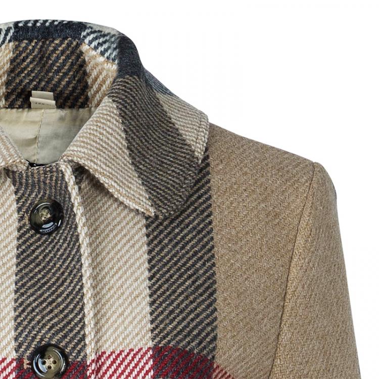 مملوكة مسبقًا Burberry Beige Wool Nova Check Coat M