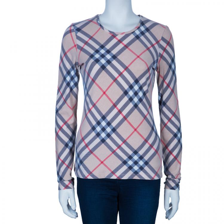 Burberry Beige Novacheck Long Sleeve Knit Top M Burberry Tlc