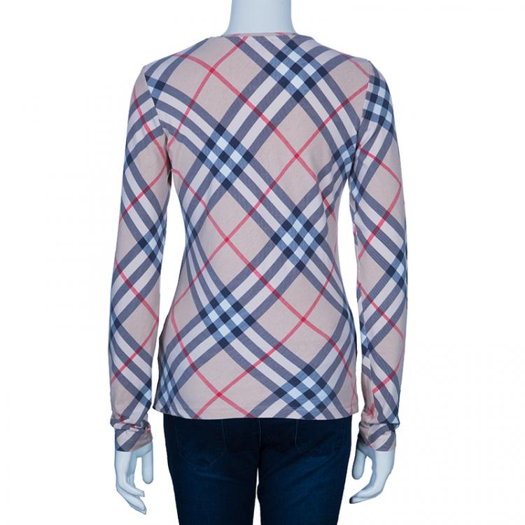 Pre Owned Burberry Beige Novacheck Long Sleeve Knit Top M