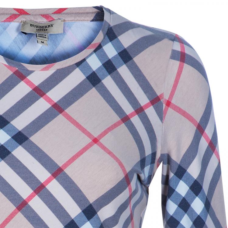 Pre Owned Burberry Beige Novacheck Long Sleeve Knit Top M